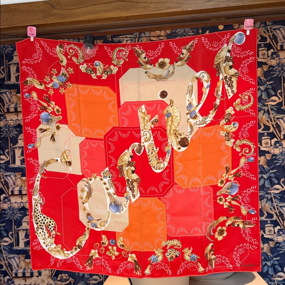 Cartier Red Silk Vintage Couture Scarf